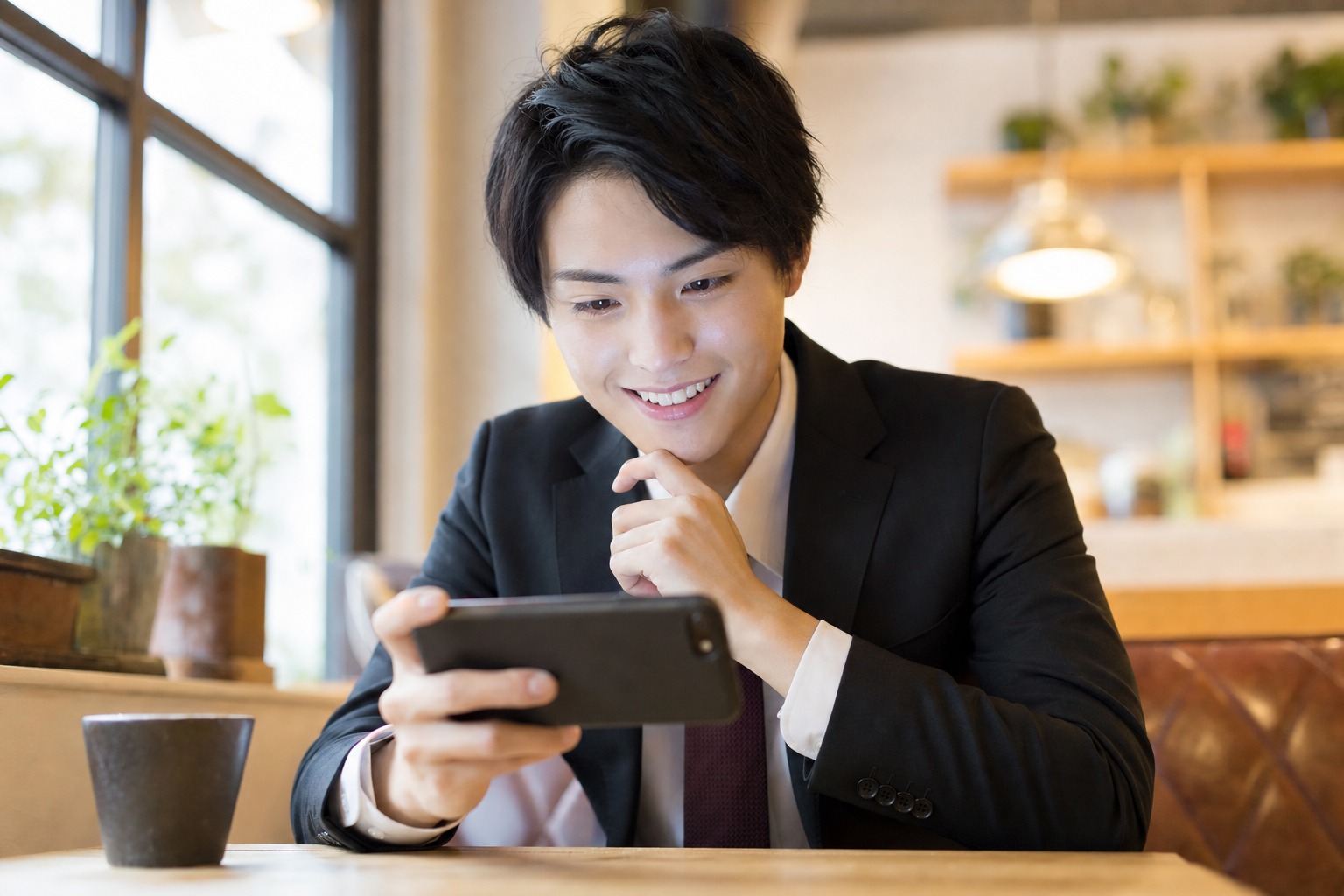 スマートフォンで企業の採用動画を視聴する20代の求職者
