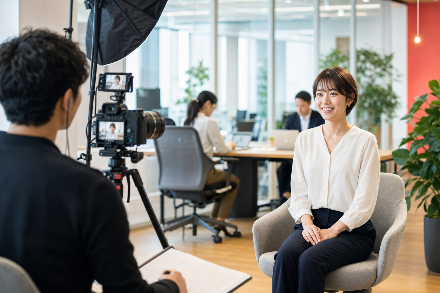 社員インタビューなど採用動画の企画タイプを撮影するイメージ