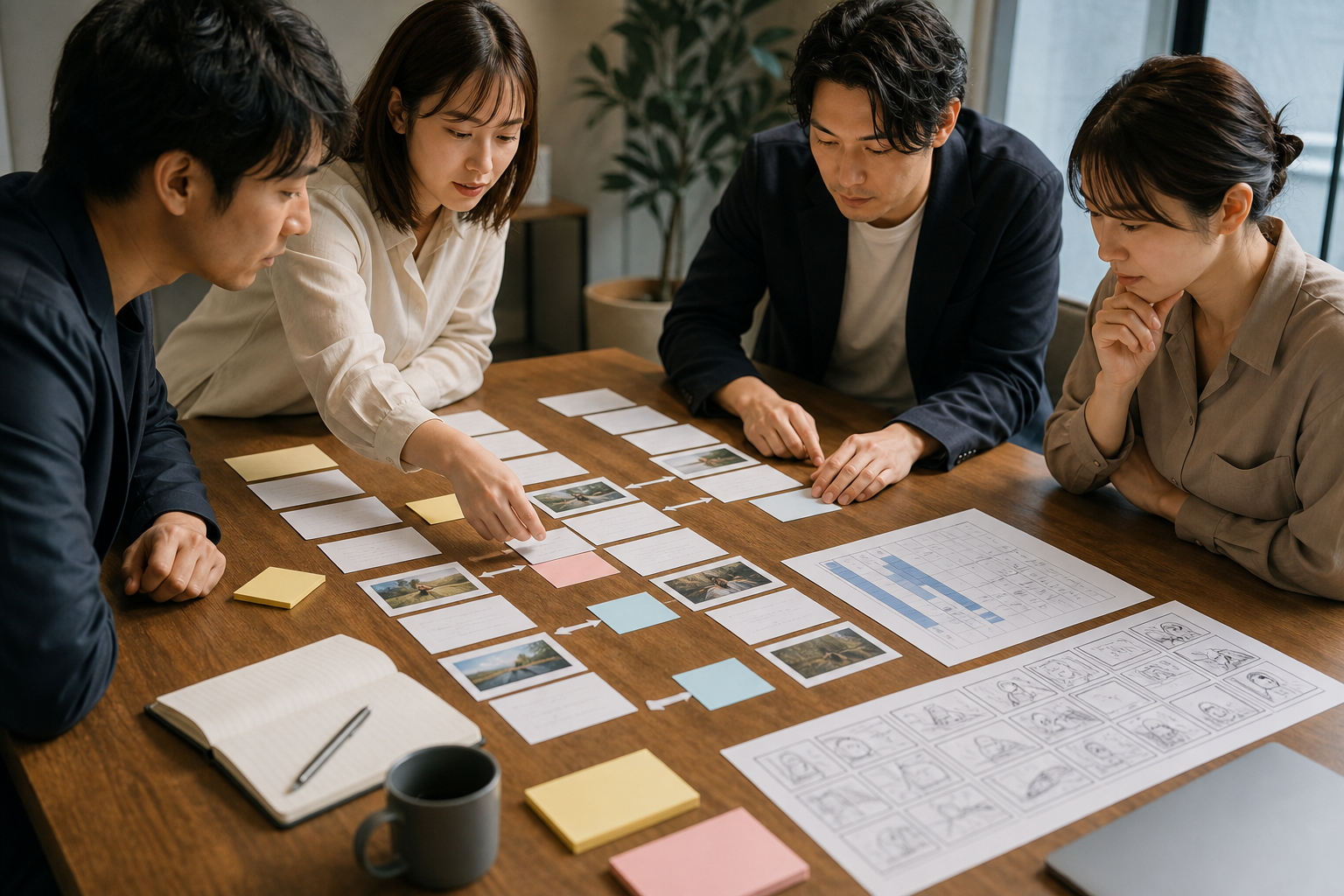 企画を手順に沿って設計するチームのデスク