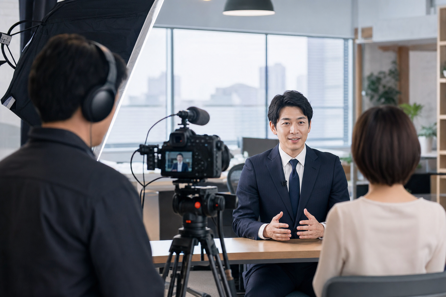 社員インタビューを撮影する企業の動画制作現場
