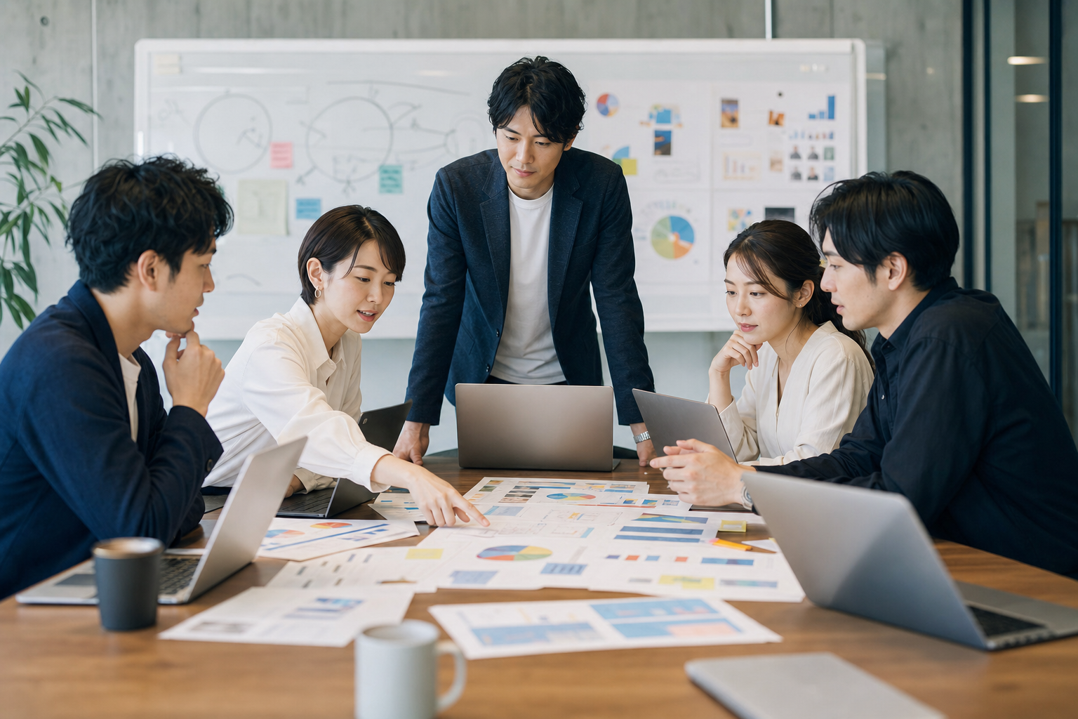 SNS戦略を会議で設計する企業マーケティングチームのアイキャッチ画像