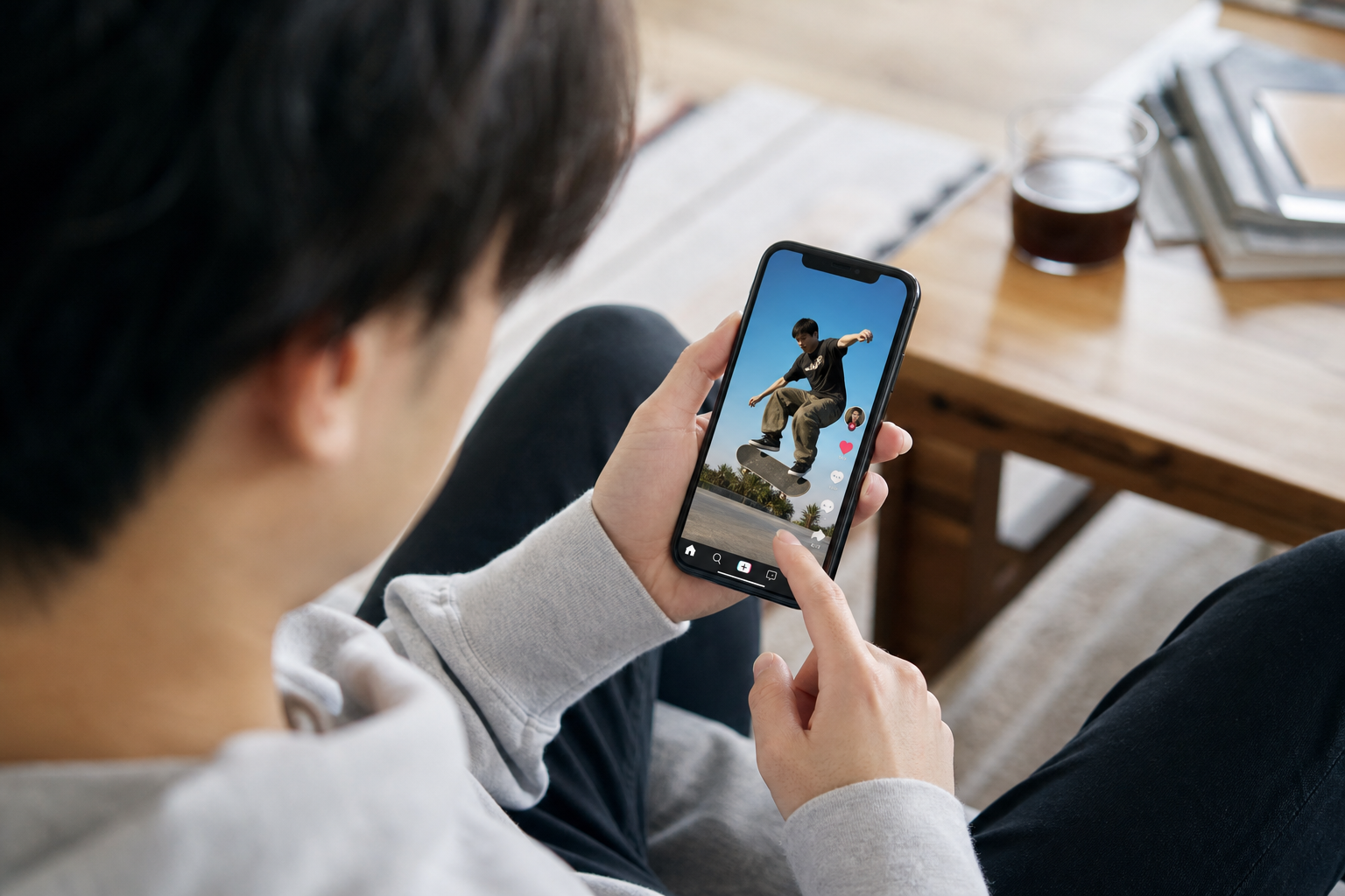 スマホで縦型ショート動画を視聴する様子