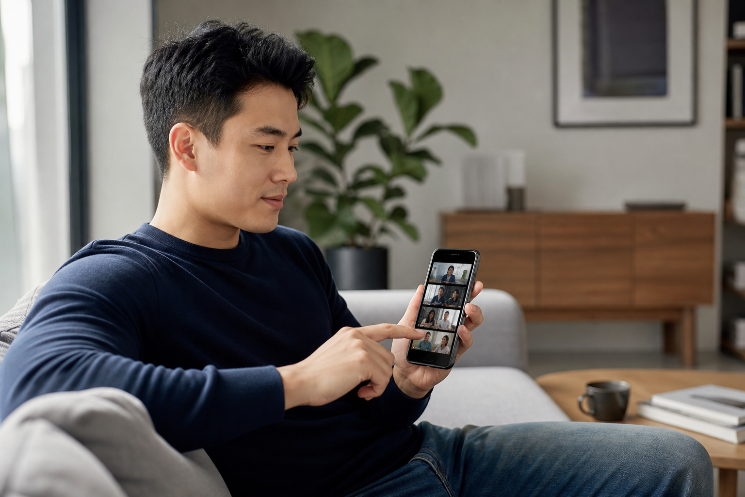 スマホでビジネス系動画に見入る視聴者