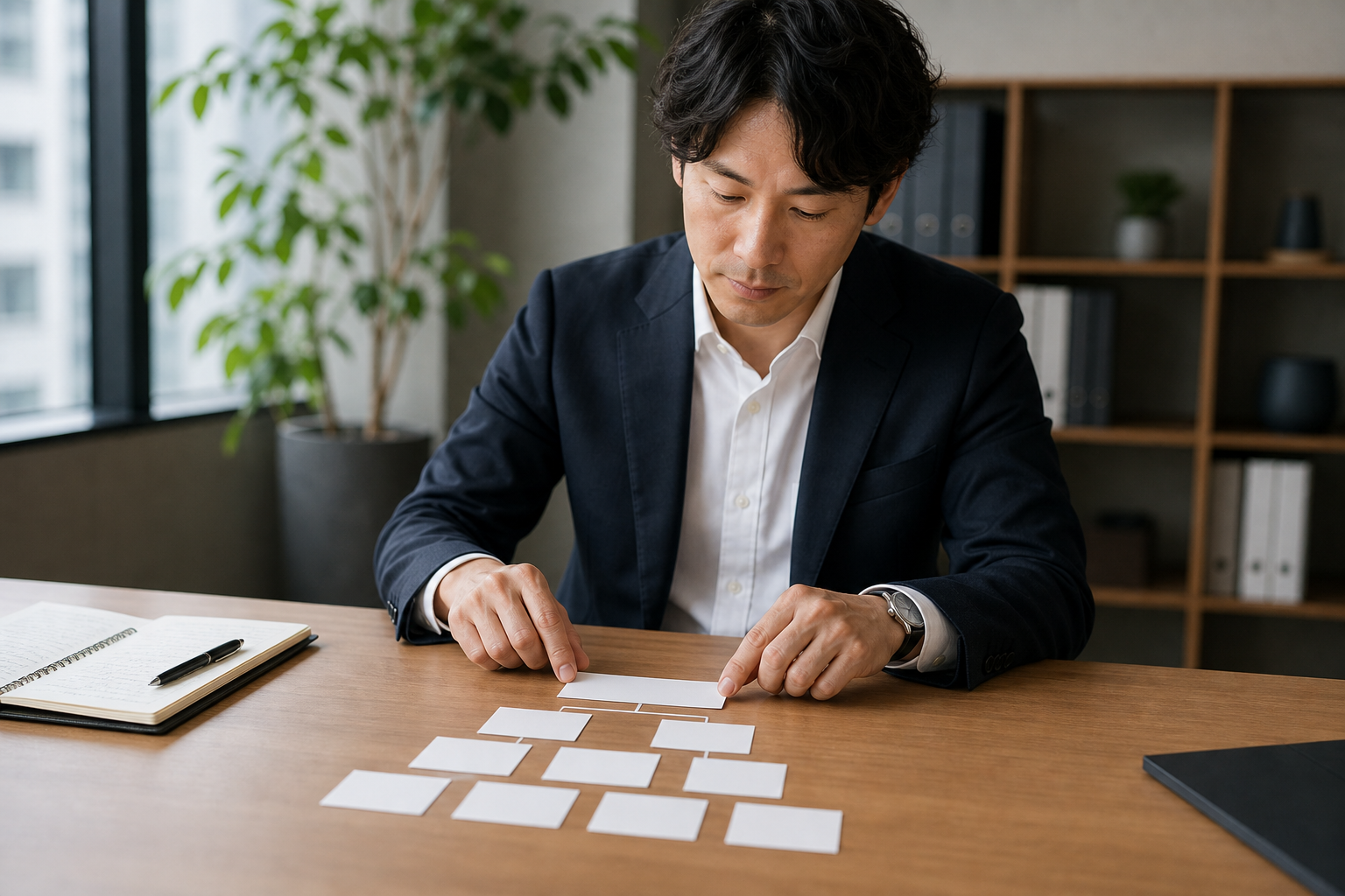 SNS戦略を5つの階層で上から設計する様子をイメージした画像
