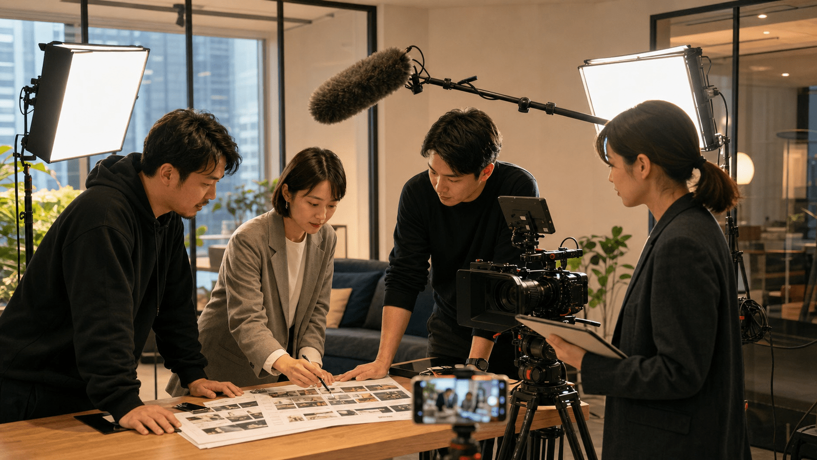 採用動画の企画と撮影方法を相談する制作チーム