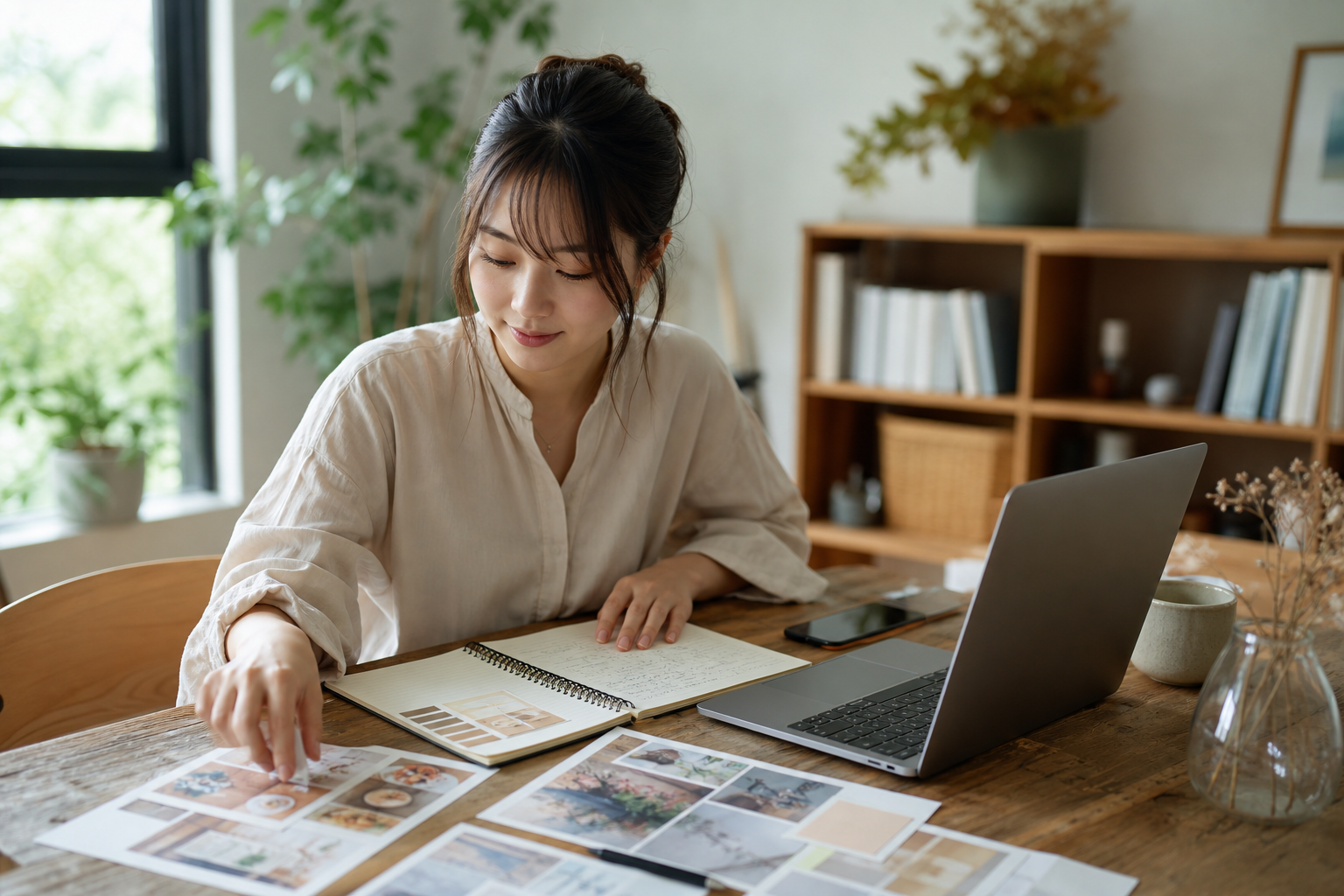 投稿の構成を考えながらキャプションを設計する担当者