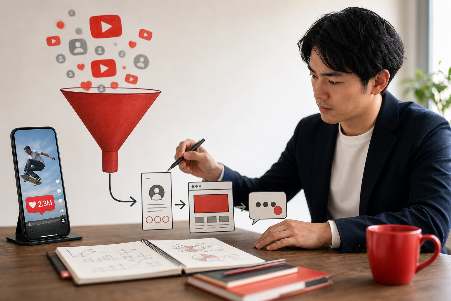 再生数から成約への導線を設計するイメージ