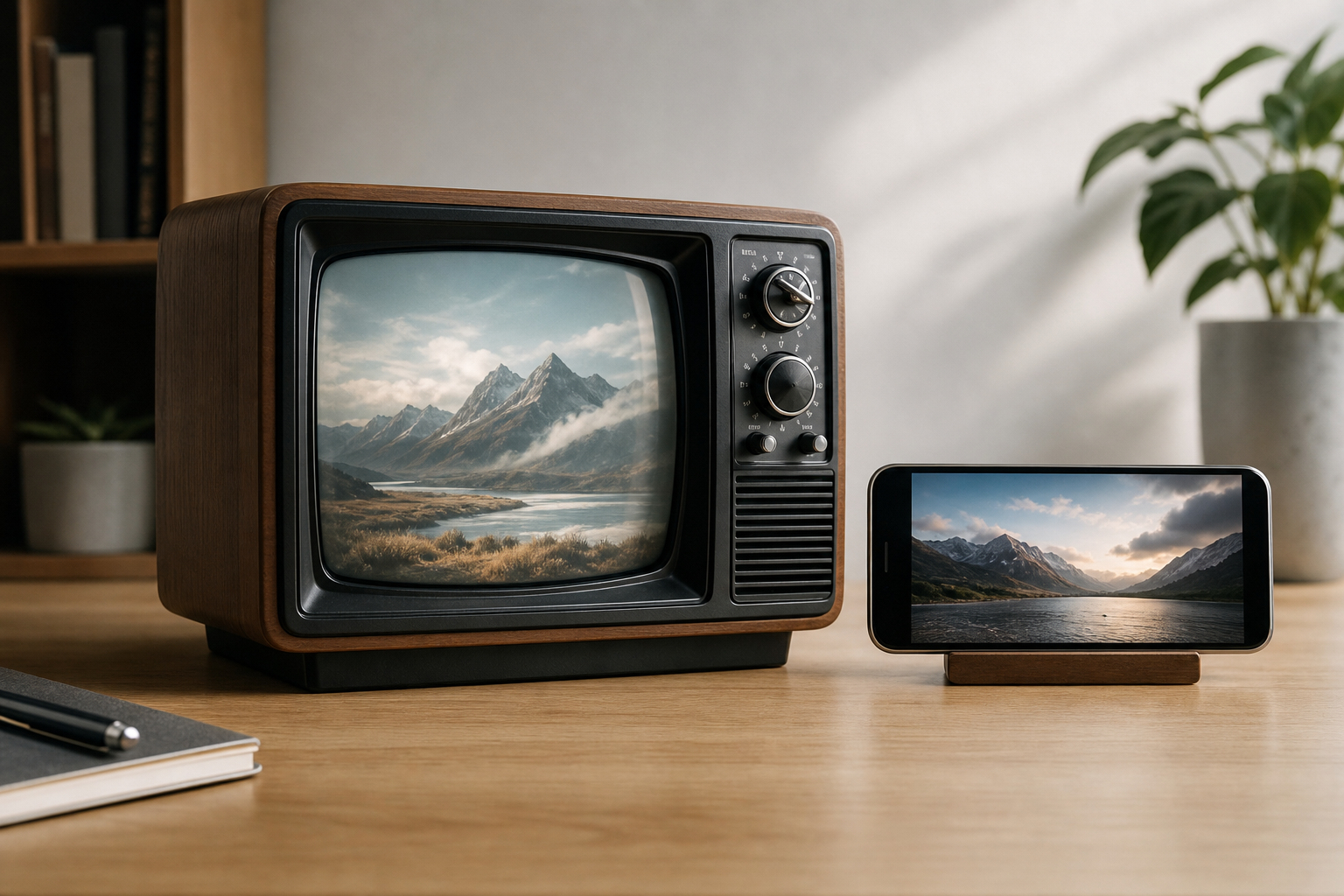 懐かしいテレビ番組の型を現代のスマホ動画に再構築するイメージ