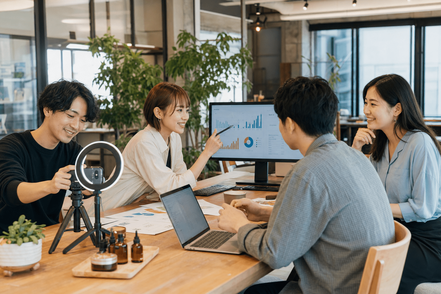動画撮影や広告分析など複数の手法に取り組む日本企業のSNSチーム
