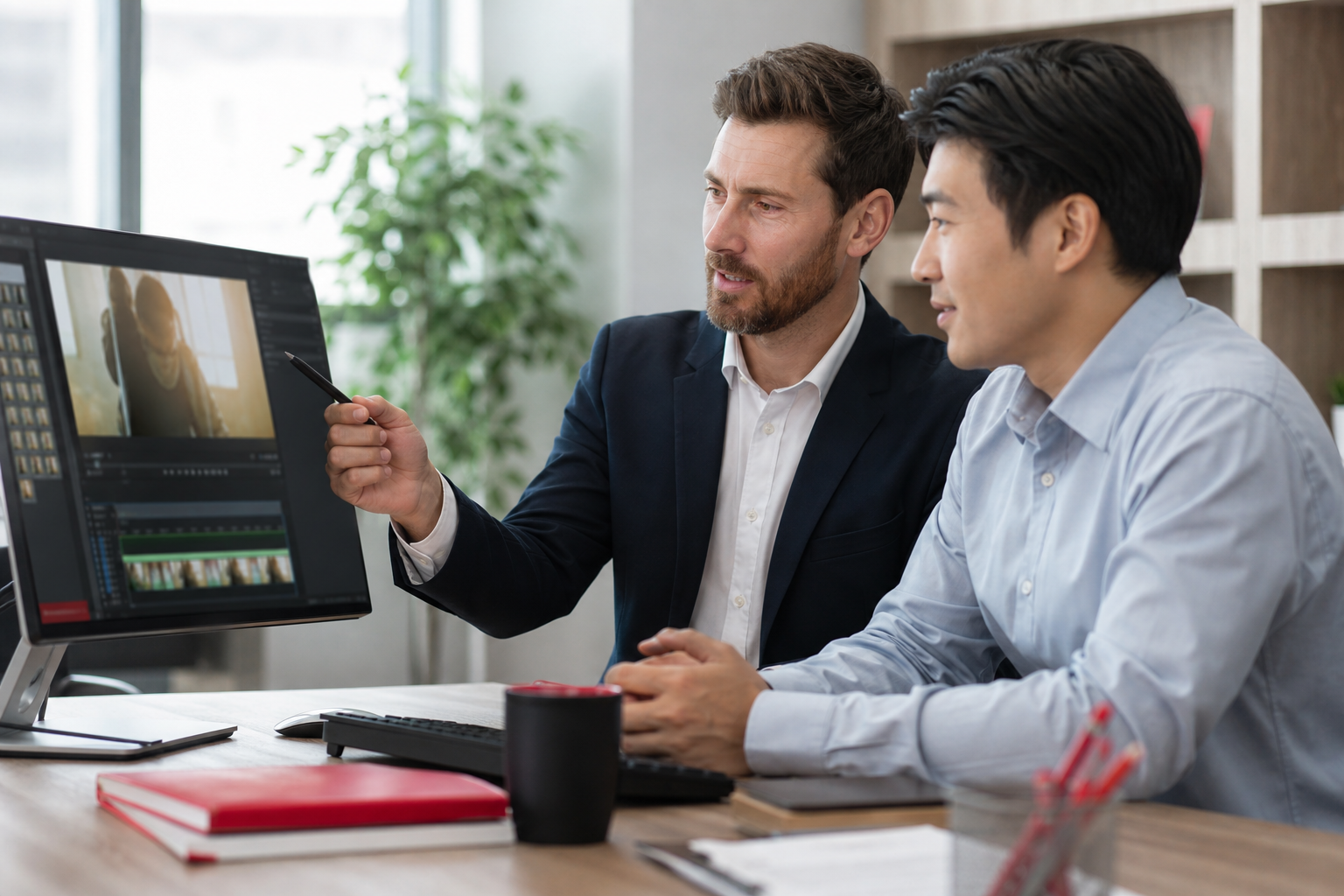 企業YouTubeの内製と外注(運用代行)の体制づくりを表すイメージ